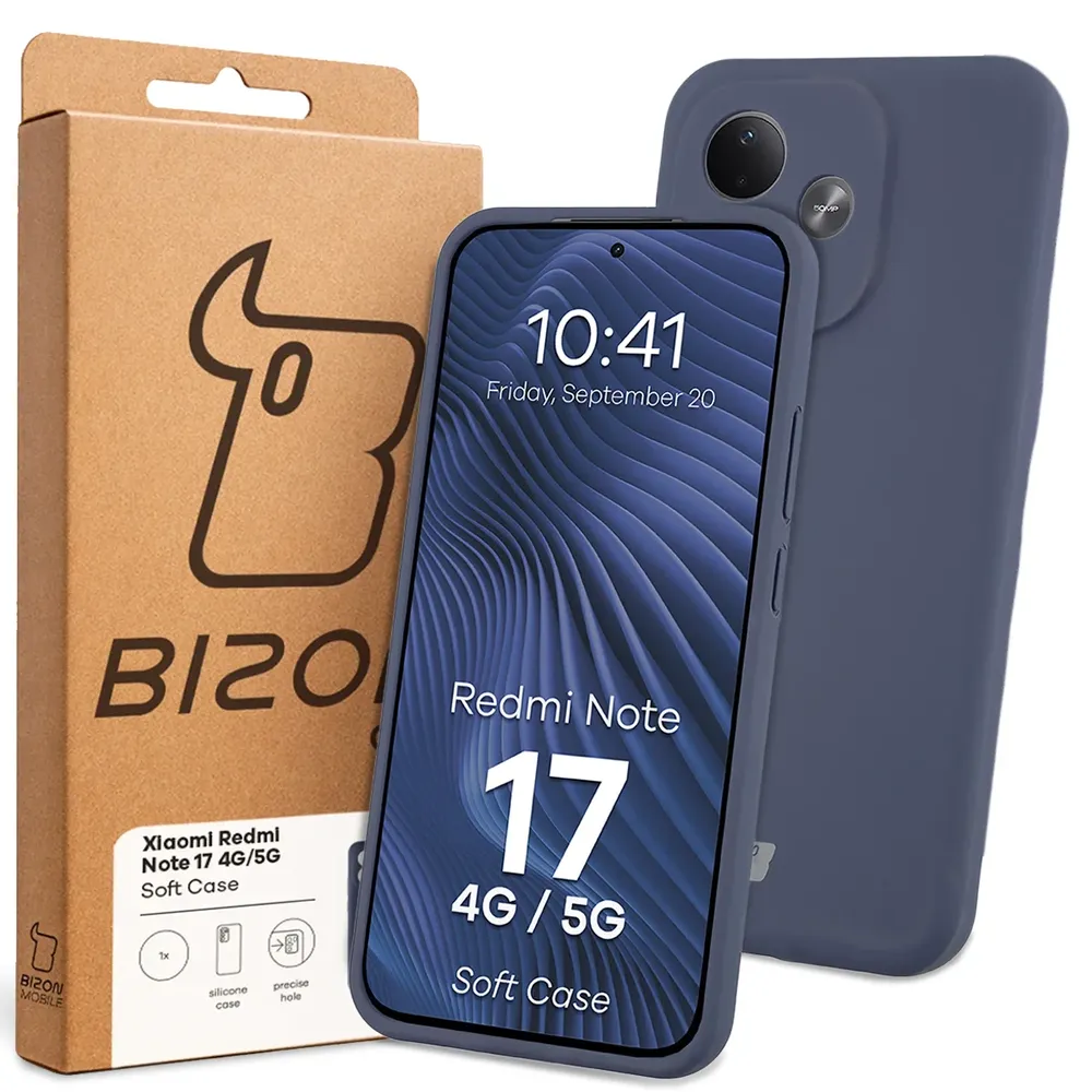 Przód pudełka Bizon Case z dedykowaną etykietą do Xiaomi Redmi Note 17 4G/5G