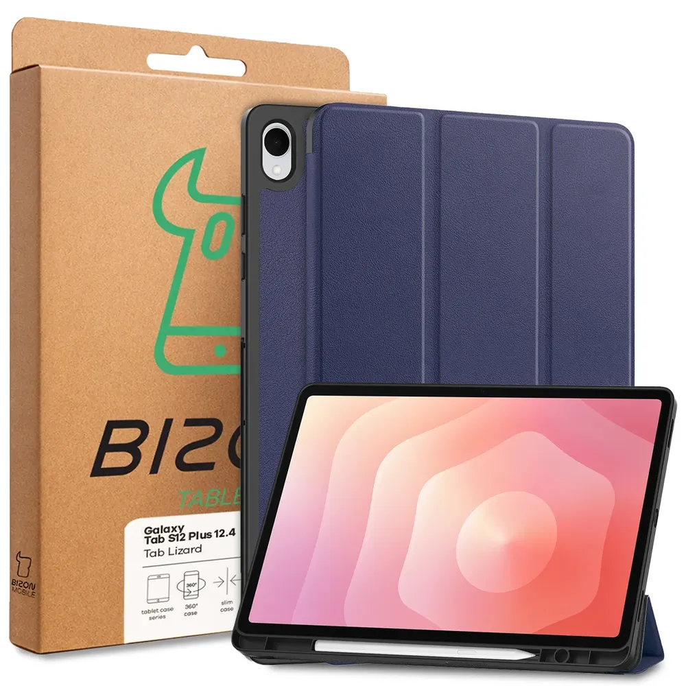 Przód pudełka Bizon Case z dedykowaną etykietą do Galaxy Tab S12 Plus
