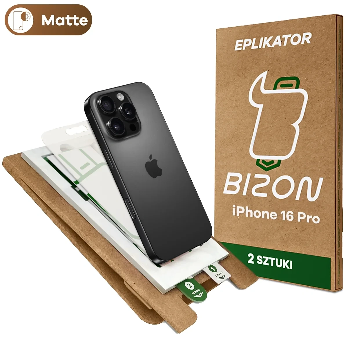 Aplikator Bizon Eplikator Film Matte do łatwej aplikacji ochrony ekranu dla iPhone 16 Pro