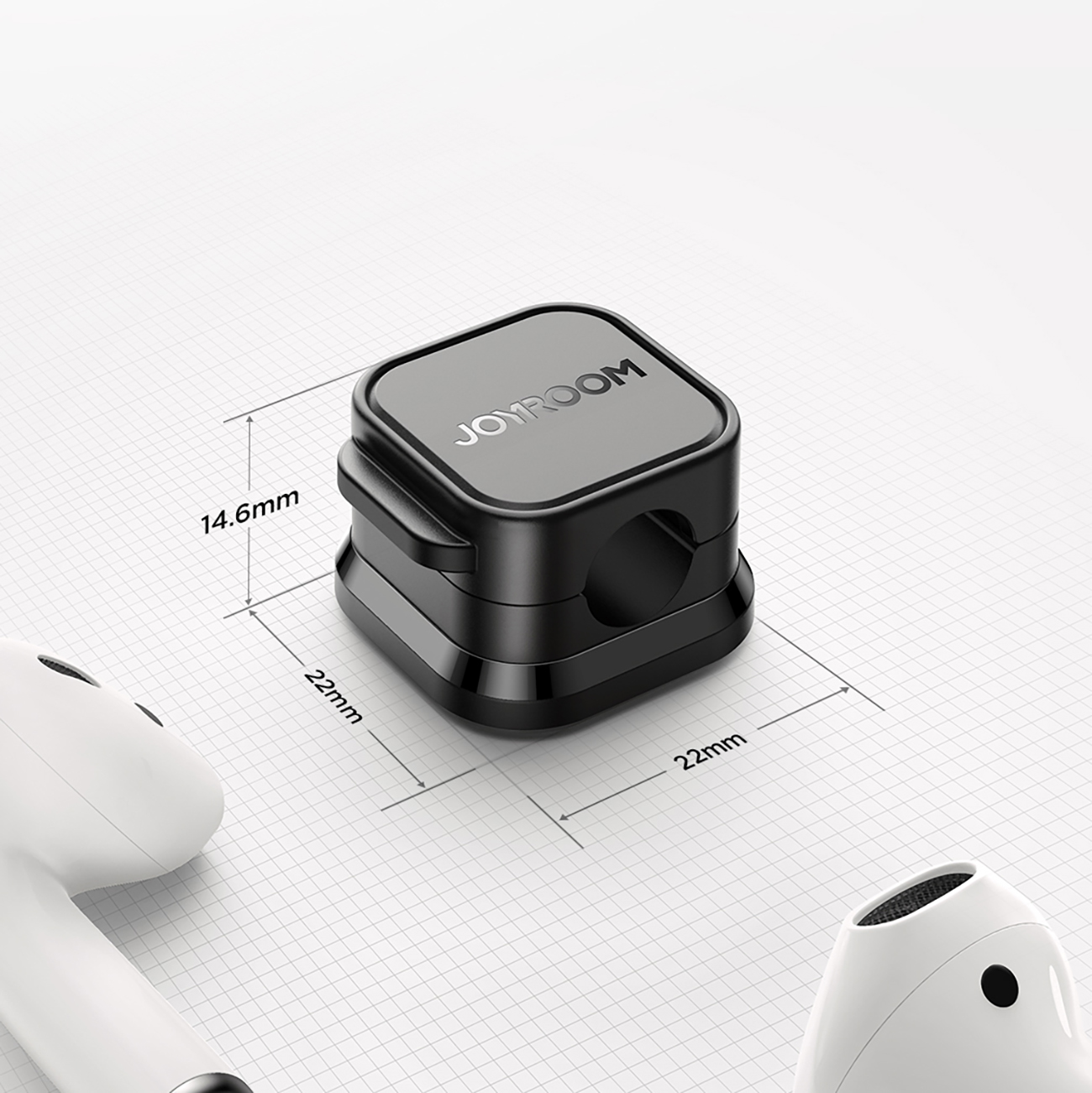 Porównanie rozmiaru organizera Joyroom JR-ZS368 do rozmiaru słuchawek AirPods