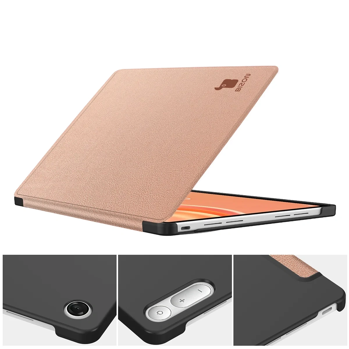 Etui z klapką Bizon Case Tab Croc na podstawkach ustawione pod dwoma kątami do Lenovo Tab Plus Gen. 2