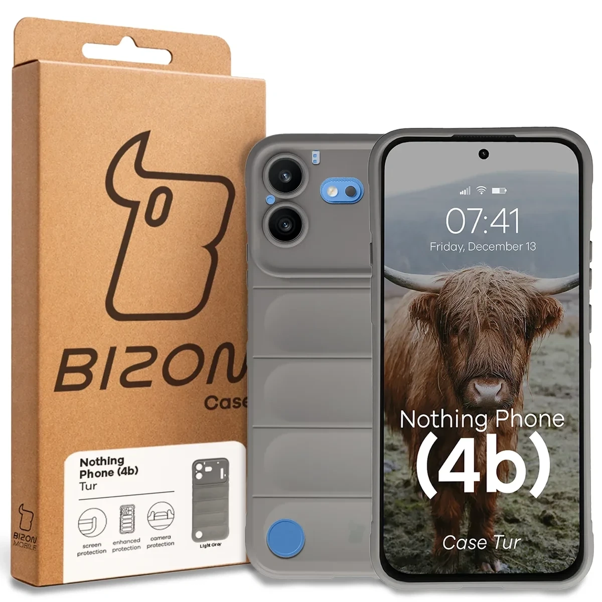 Teksturowane boki i podwyższone krawędzie ekranu i aparatu w etui Bizon Case Tur do Nothing Phone (4b)