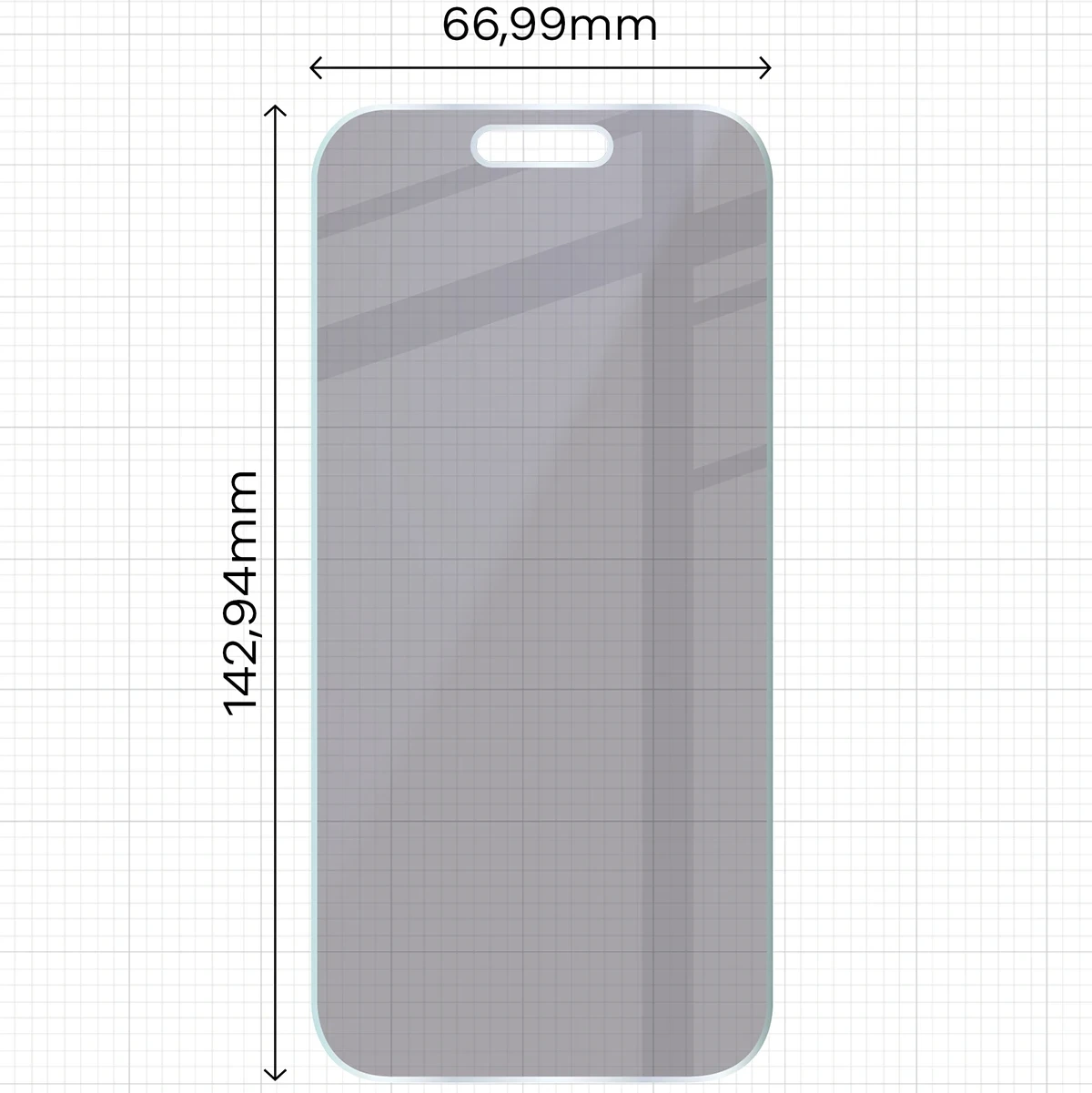 Wymiary szkła na miarce dla iPhone 16