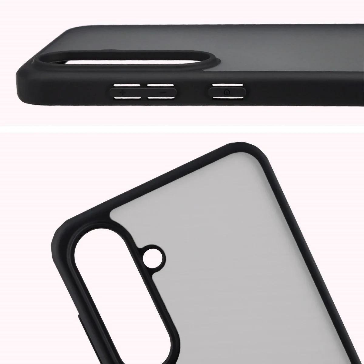 Pełne wycięcie i podwyższone krawędzie aparatu w etui Bizon Case Angelo do Galaxy S25 FE, Galaxy S26 FE
