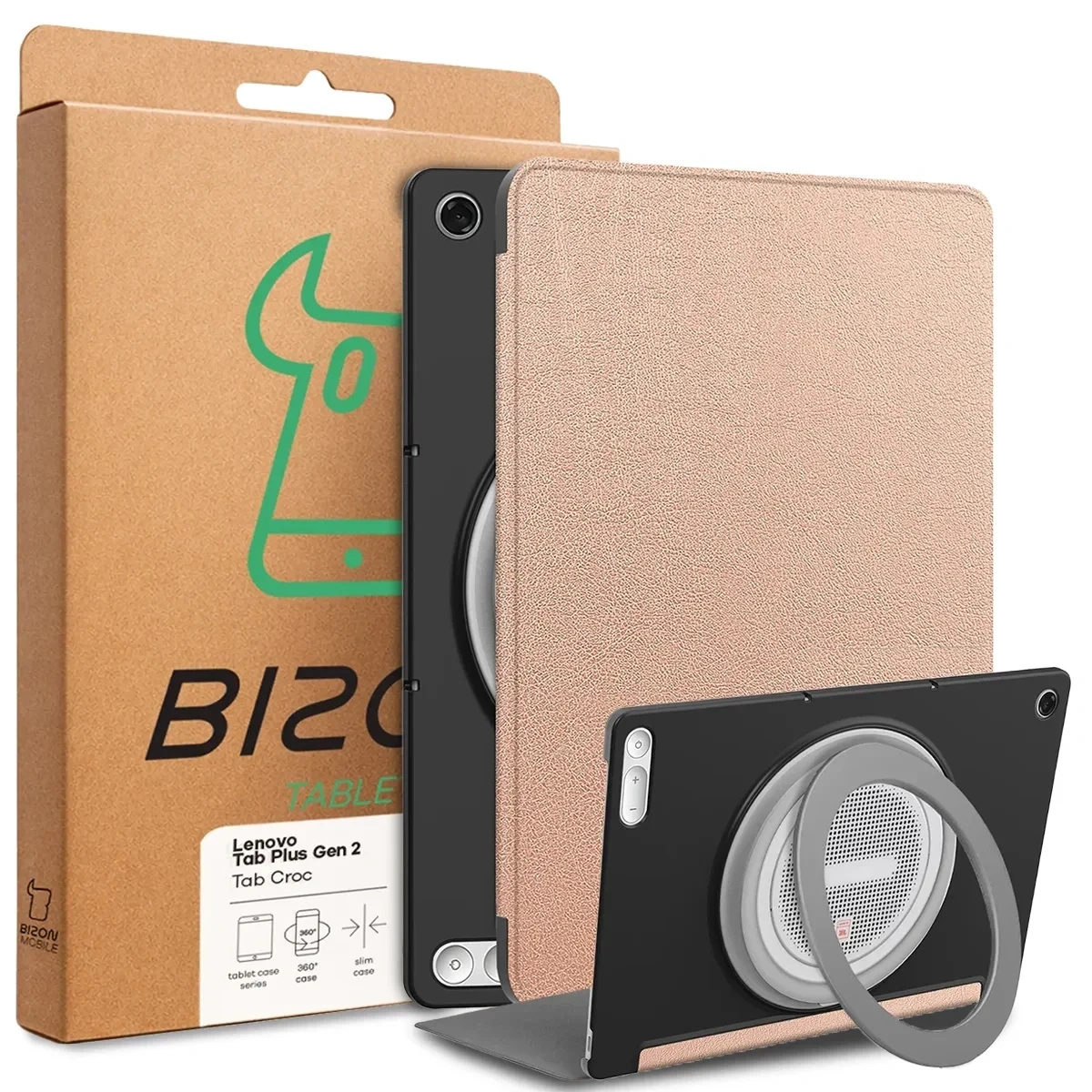 Przód pudełka Bizon Case z dedykowaną etykietą do Lenovo Tab Plus Gen. 2
