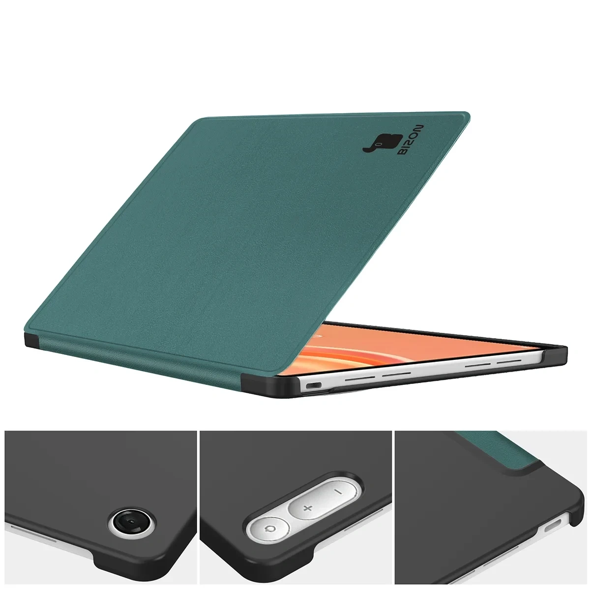 Etui z klapką Bizon Case Tab Croc na podstawkach ustawione pod dwoma kątami do Lenovo Tab Plus Gen. 2