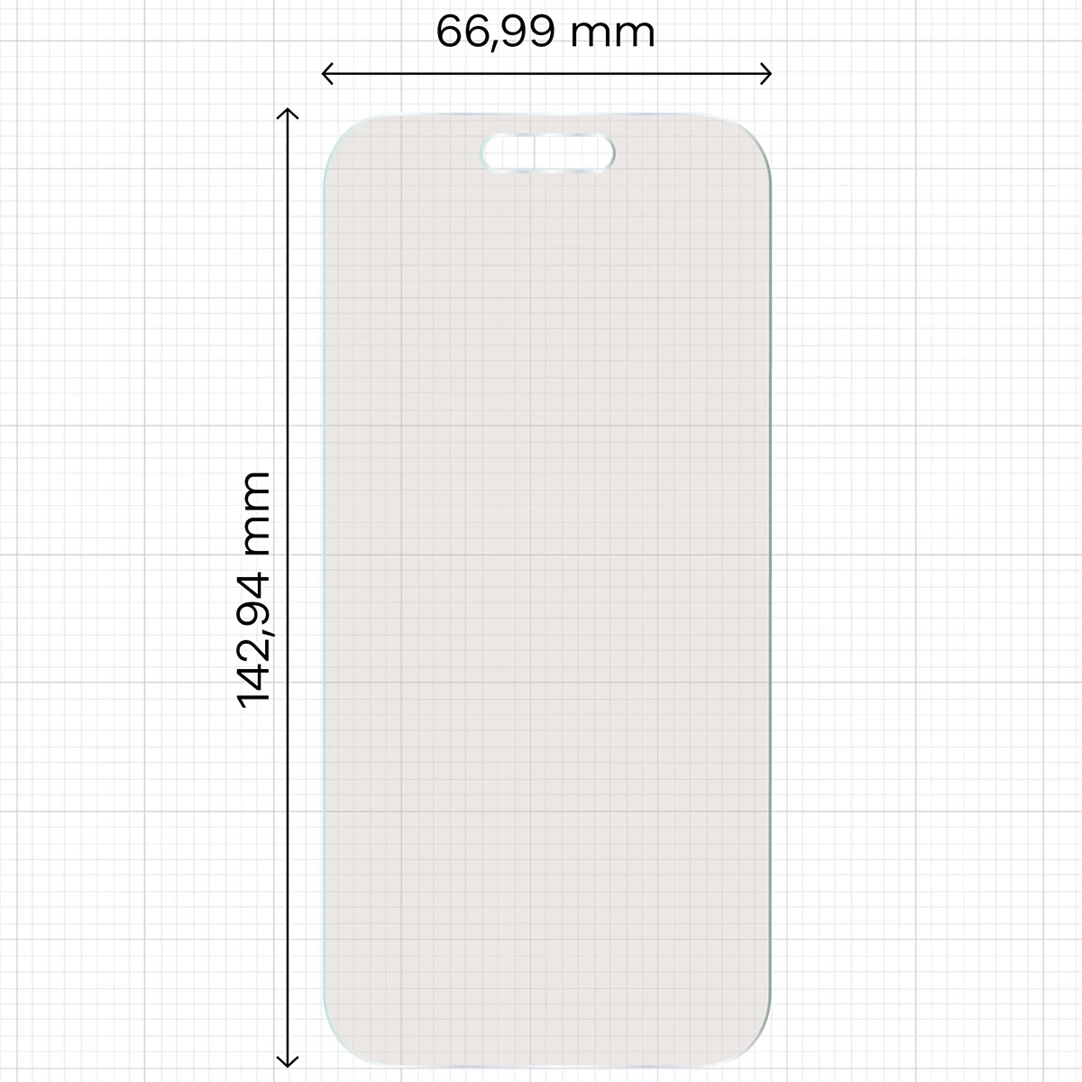 Wymiary szkła na miarce dla iPhone 16