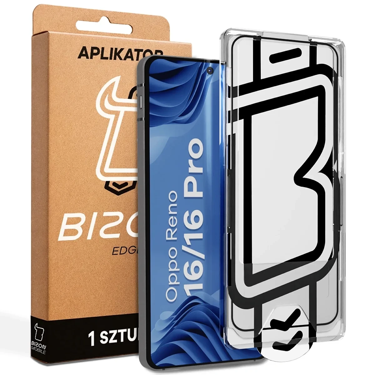 Szkło z aplikatorem Bizon Glass Aplikator Edge dla OPPO Reno16 / Pro