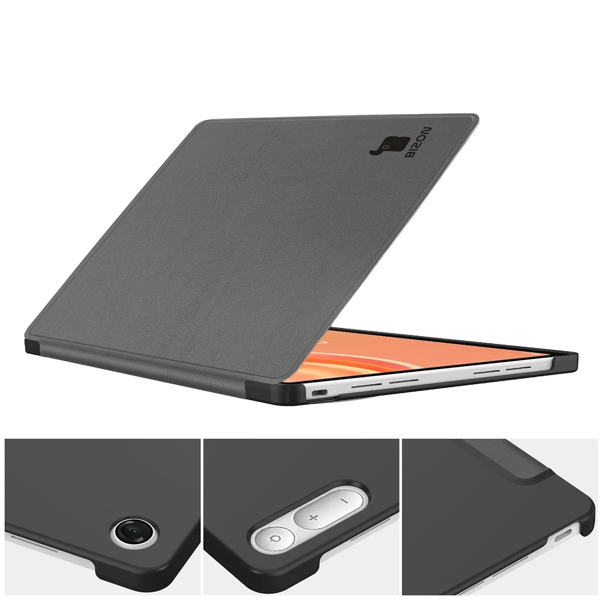 Etui z klapką Bizon Case Tab Croc na podstawkach ustawione pod dwoma kątami do Lenovo Tab Plus Gen. 2