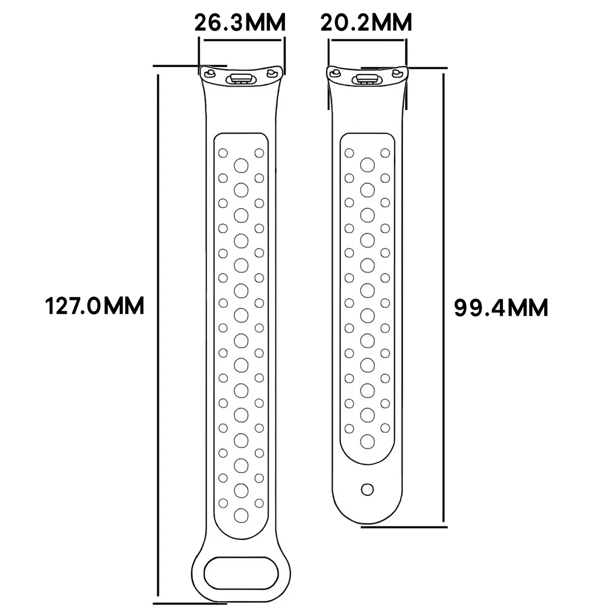 Wymiary paska Bizon Strap Watch Octo do Xiaomi Redmi Watch 6 / 5 / 4, Xiaomi Smart Band 9 Pro / 10 Pro / 8 Pro