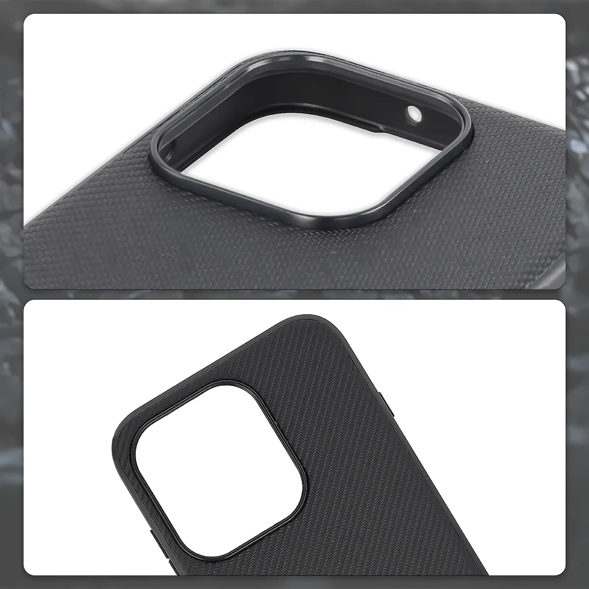 Podniesione krawędzie aparatu i wycięcie na aparat w etui Bizon Case CarbO do OPPO Reno16 / Pro