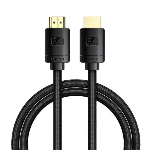 Kabel HDMI 2.1 Baseus w kolorze czarnym, długość 1m, idealny do przesyłania obrazu i dźwięku.