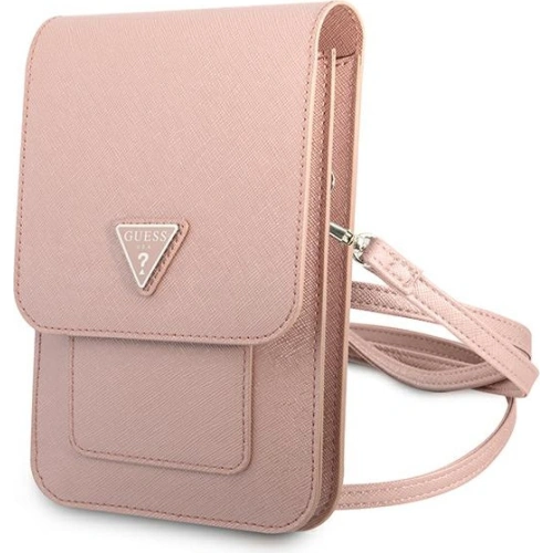 Torebka Guess GUWBSATMPI w r&oacute;żowym kolorze, z charakterystycznym wzorem Saffiano Triangle.