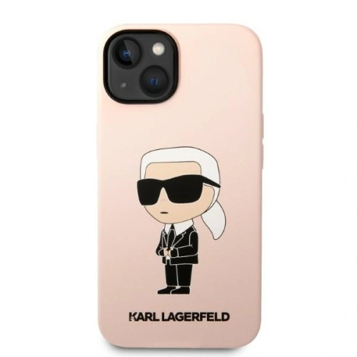 Etui Karl Lagerfeld na iPhone 14, prezentujące elegancki design i kolor r&oacute;żowy.
