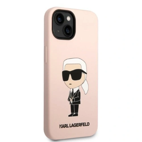 Widok etui Karl Lagerfeld w r&oacute;żowym kolorze, z wycięciami na porty.