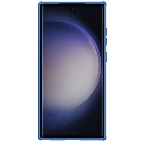Etui Nillkin CamShield S założone na Samsung Galaxy S23 Ultra w niebieskim kolorze