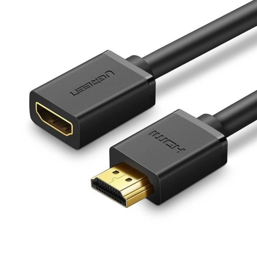 Kabel HDMI UGREEN HD107 w kolorze czarnym, przedstawiający męskie i żeńskie złącza, długość 2m.