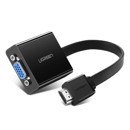 Adapter HDMI do VGA UGREEN MM103 w kolorze czarnym, z widocznymi złączami HDMI i VGA, umieszczony na białym tle.
