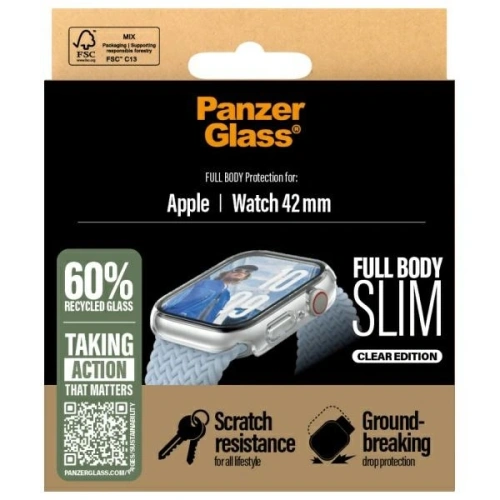 Transparent PanzerGlass Snappie cover providing full screen protection for the watch.