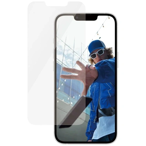 Tempered glass PanzerGlass Classic Fit for iPhone 16e, perfectly fitting the phone screen.