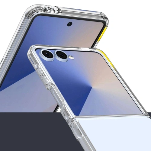 Carcasa Tech-protect Flexair Hybrid pentru Galaxy Z Flip 7 în culoare transparentă, ideală pentru protejarea telefonului.