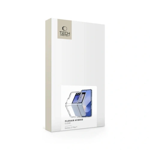 Carcasa Tech-protect Flexair Hybrid Galaxy Z Flip 7 pe un fundal minimalist, evidențiind designul său elegant.