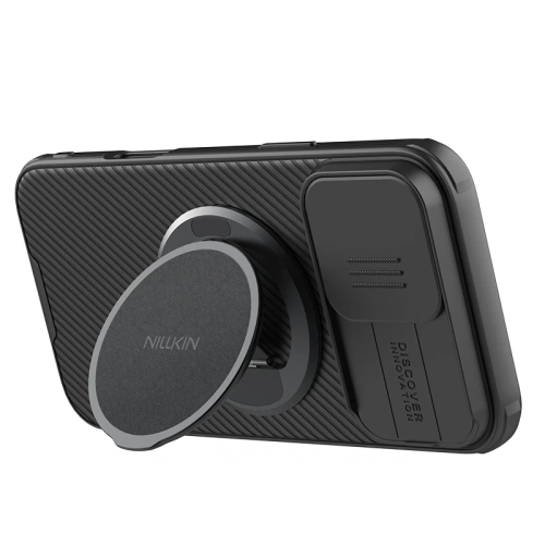 Uchwyt Nillkin zamontowany na telefonie, prezentujący jego funkcjonalność i design.