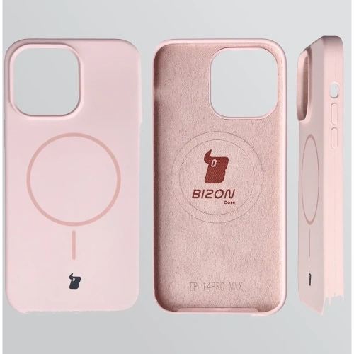 Etui Bizon Soft Case z funkcją MagSafe, pokazujące magnetyczne mocowanie