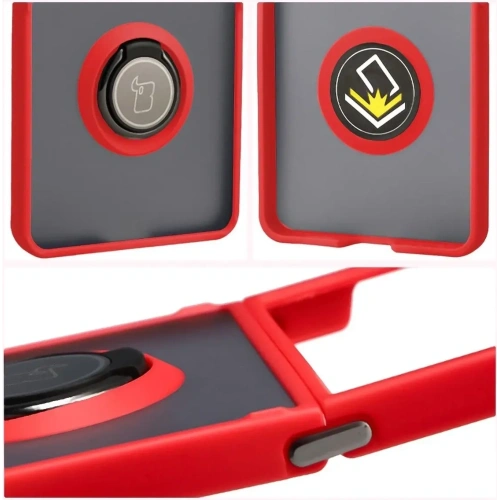 Etui z uchwytem na palec Bizon Case Hybrid Ring do Samsung Galaxy Z Flip7 przydymione z czerwoną ramką - zdjęcie 3