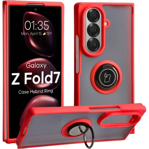 Etui Bizon Case Hybrid Ring w kolorze przydymionym z czerwoną ramką dla Samsung Galaxy Z Fold7