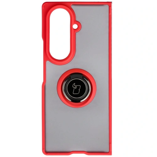 Etui z uchwytem na palec Bizon Case Hybrid Ring w kolorze przydymionym z czerwoną ramką na Samsung Galaxy Z Fold7
