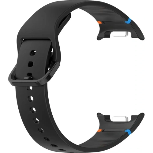 Zbliżenie na czarny silikonowy pasek Bizon Strap, doskonały do smartwatcha Samsung Galaxy Watch 8.