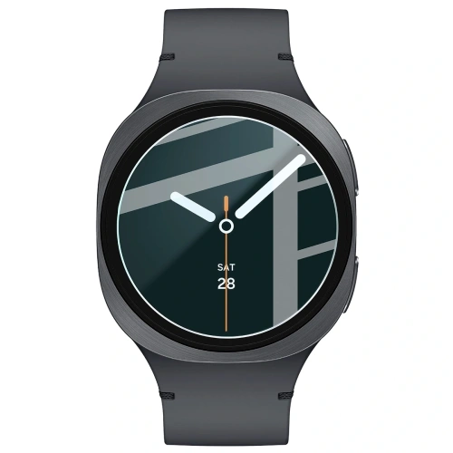 Szkło hartowane Bizon Glass Watch Clear na ekran Samsung Galaxy Watch 8 40 mm z bliska, ukazujące jego przezroczystość.