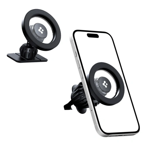 Uchwyt samochodowy Spigen MFT13 w użyciu, trzymający smartfon