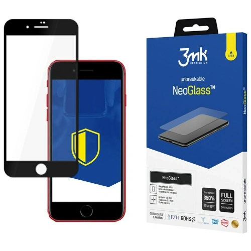 Szkło hybrydowe 3MK NeoGlass do iPhone 7/8/SE 2020/2022, odporne na zarysowania, z zestawem do aplikacji i jednym egzemplarzem.