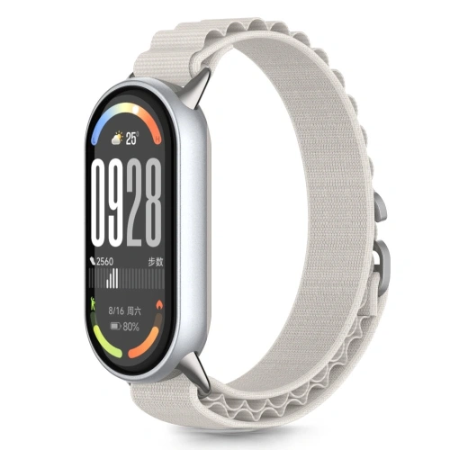 Pasek nylonowy Tech-Protect Starlight na Xiaomi Smart Band 8-10, beżowy, z trwałego materiału i eleganckim wykończeniem.