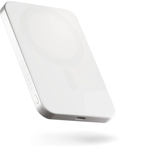 Powerbank magnetyczny ZENS Slim w kolorze białym, idealny do ładowania urządzeń z MagSafe.