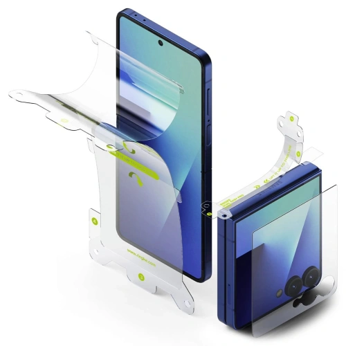 Zestaw folii ochronnych 3w1 Ringke Protector Pro do Samsung Galaxy Z Flip 7 w przejrzystym opakowaniu.