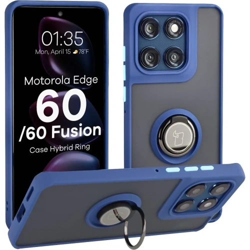 Etui Bizon Case Hybrid Ring w kolorze granatowym, idealne do Motorola Edge 60 Fusion / 60.