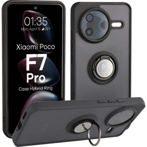 Etui Bizon Case Hybrid Ring dla Xiaomi POCO F7 Pro z uchwytem na palec w kolorze czarnym