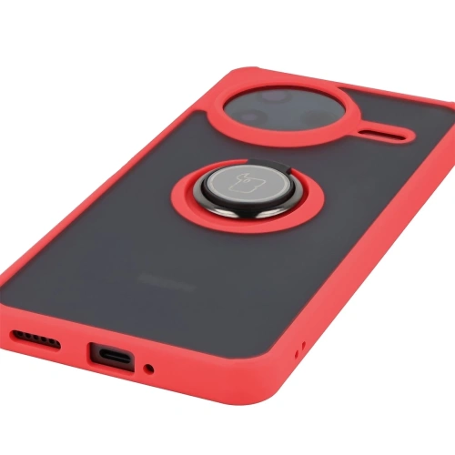 Etui w kolorze przydymionym z czerwoną ramką, stylowy akcesorium dla Xiaomi POCO F7 Pro