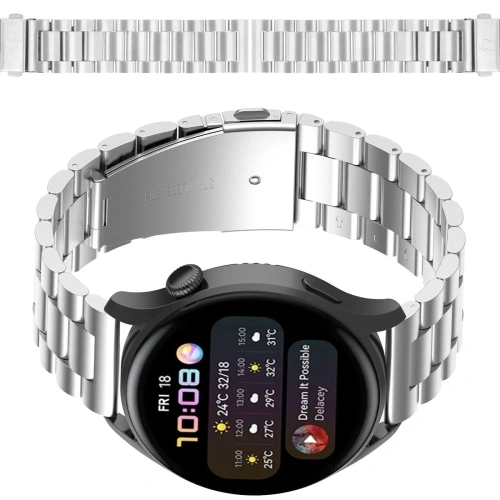Pasek ze stali nierdzewnej w kolorze srebrnym, idealny do smartwatcha Bizon Strap Watch Aura.