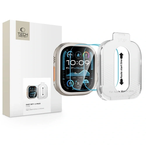 Szkło hartowane Tech-Protect Easy Set+ do Apple Watch Ultra 1 / 2 w przejrzystym wykończeniu.