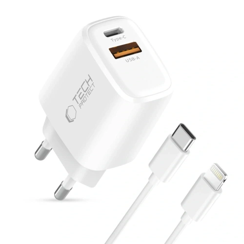Widok z góry na ładowarkę Tech-Protect NCA20 z portami USB-A i USB-C.