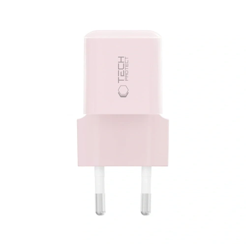 Ładowarka PD 25W Tech-Protect w kolorze różowym, doskonała do codziennego użytku.