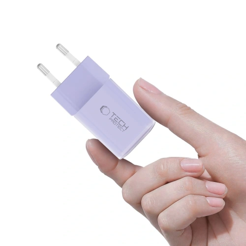 Dwa porty USB w ładowarce Tech-Protect NCM33, umożliwiające ładowanie dwóch urządzeń.