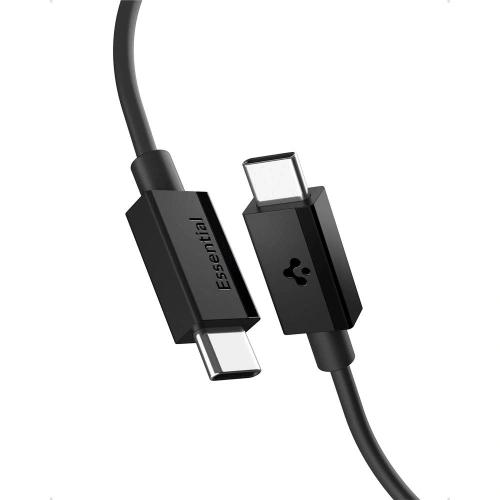 Zbliżenie na wtyczki USB-C kabla Spigen, ukazujące solidne wykonanie.