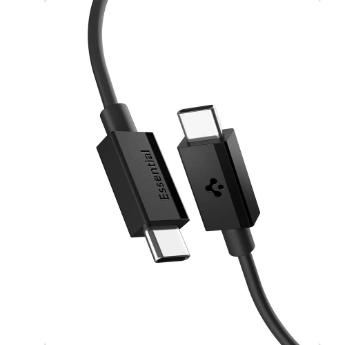 Zbliżenie na kabel USB-C Spigen, ukazujące solidne wykonanie i elastyczność.