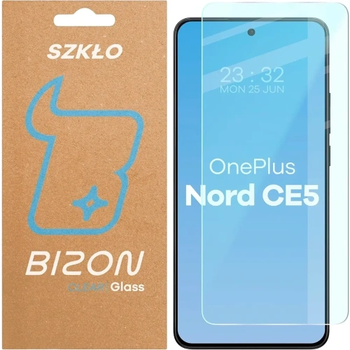Szkło hartowane Bizon Glass Clear 2 do OnePlus Nord CE5 5G na tle białym, pokazujące jego przezroczystość.