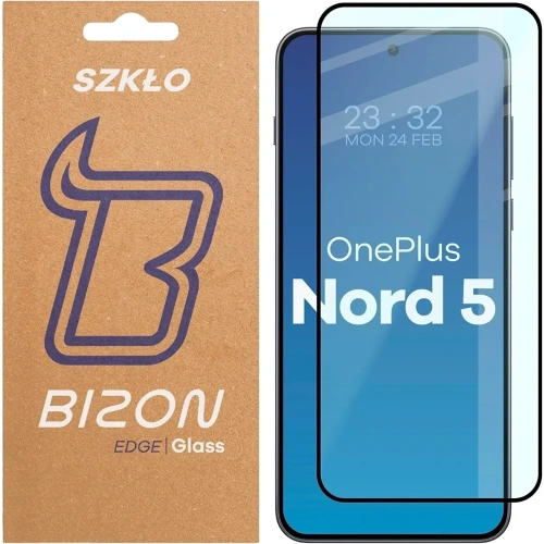 Szkło hartowane Bizon Glass Edge 2 w czarnej ramce, idealne do ochrony OnePlus Nord 5 przed zarysowaniami.